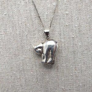 Sterling Silver Modernist Scaredy Cat Necklace Cat with Arched Back